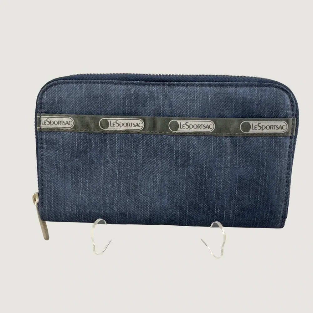 LeSportsac Zip Around Wallet OS Blue Denim Print Casual Y2K Travel Organizer